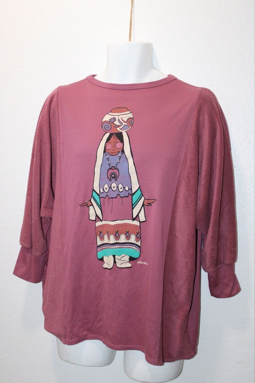 Vintage 90s Lida Soeurs Top One Size Southwest Embellished Graphic Wearable Art
